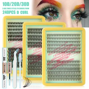 DIY Cluster Extension Eyelash Kit Segmented Individual Synthetic Fiber Lashes With Bond And Seal Glue Tweezers Brush D Curl