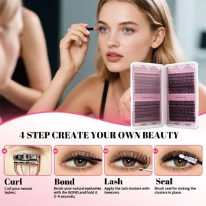 DIY cluster eyelash kit with segment lashes, tweezers, bond, and seal for natural look