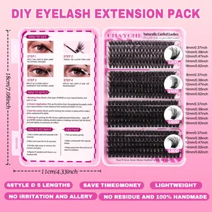 DIY eyelash extension pack with four density styles and 8-16mm lengths for a natural volume look