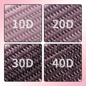 DIY cluster lashes set showing 10D 20D 30D and 40D volume density options