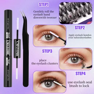 DIY cluster eyelash extension kit with double-ended bond, seal, tweezers and lashes