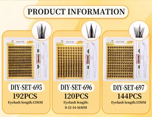 Detail view of DIY individual eyelash cluster sets including bond seal glue and tweezers