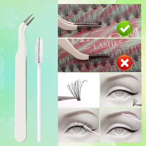 DIY lash extension kit with white precision tweezers and mascara spoolie brush set