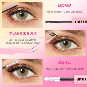 Wimpernverlängerung-Set mit Kleber, Versiegelung und rosa Pinzette für DIY-Cluster-Lashes