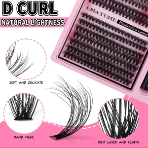Detailansicht der D-Curl Cluster-Wimpern mit 9-16mm Länge und weicher Faserstruktur