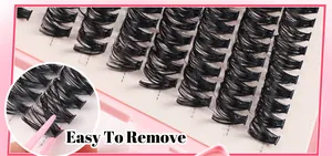Detail of DIY individual colored eyelashes showing easy removal with pink tweezers
