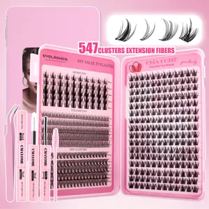 Kit de extensión de pestañas DIY con 547 grupos, pinzas, pegamento y cepillo
