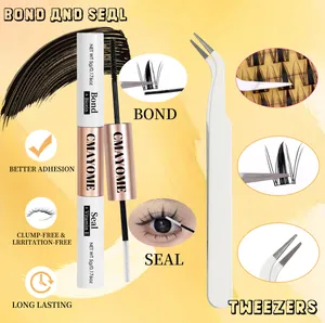Detail of DIY lash extension kit with double-ended bond seal glue and precise tweezers