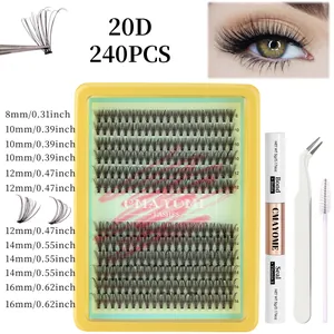 DIY eyelash extension kit with 240 clusters 20D D-curl lashes, glue, and tweezers