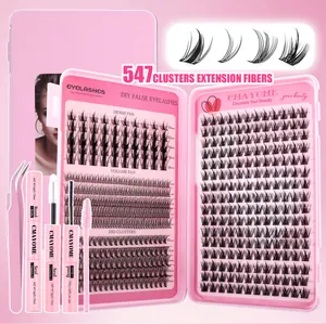Gedetailleerde 547 clusters DIY wimperverlengingsset met lijm sealant en roze pincet