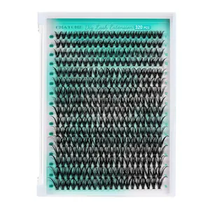 Macro view of 320pcs DIY cluster lashes set with 30D density and 9-16mm mixed lengths