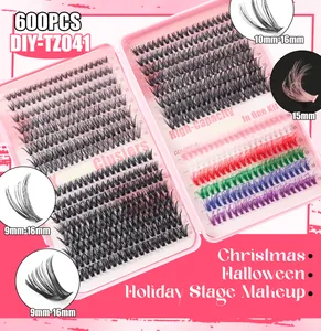 DIY colorful lash cluster set with 600 pieces in multiple colors for festive makeup