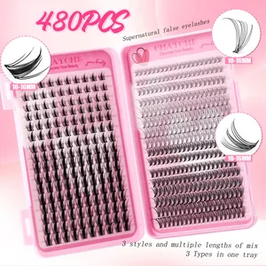 Detailoverzicht van 480 stuks individuele wimperset van 10-16mm in roze opbergdoosje
