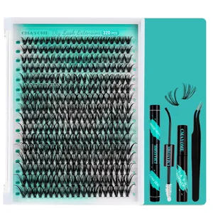 DIY cluster lash extension kit with 320 pieces, bond and seal, remover and tweezers