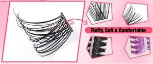 Detailed view of fluffy, soft mixed black and purple individual DIY cluster eyelashes