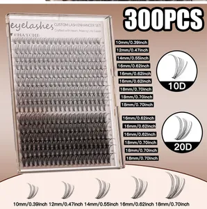 Kit d'extension de cils DIY avec 300pcs de cils 10D et 20D pour un volume naturel