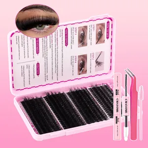 Detailed DIY eyelash extension kit including clusters, bond and seal glue, and tweezers