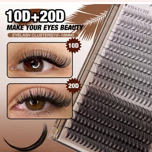 Détail des grappes de cils 10D et 20D avec une longueur variant de 10 à 18 mm