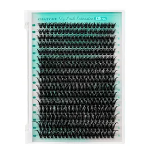 Detail view of 320pcs DIY cluster lashes set with lengths from 9mm to 16mm
