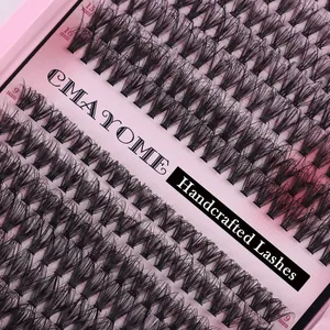 Detailansicht handgefertigter Wimpernbüschel von 9mm bis 16mm in einer rosa Box