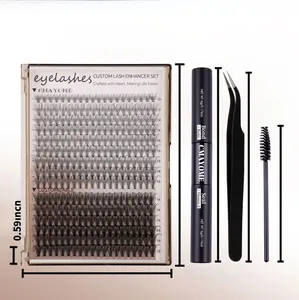 Kit d'extension de cils DIY avec colle, pince, brosse et cils segmentés de 10-18mm