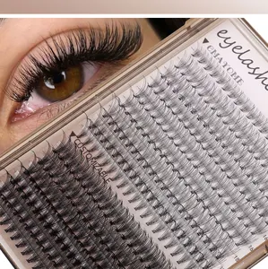 Vue macro de faux cils individuels D-curl 16mm et emballage pour extension de cils