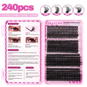 DIY eyelash cluster book with 240pcs 120D-180D dense curl lashes and application guide