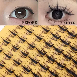 DIY cluster eyelash extension kit with black synthetic fibers on yellow display board