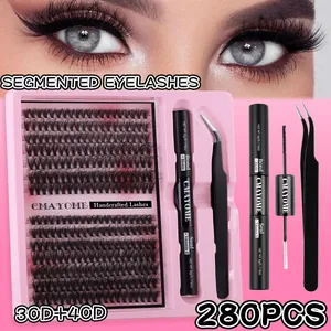 DIY Eyelash Extension Kit Segmented Cluster Lashes Waterproof Bond Seal Glue Precision Tweezers Natural Dense Lashes Set