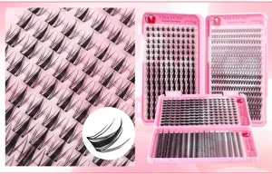 Detailweergave van de synthetische DIY-clusterwimpers in een roze opbergdoos set
