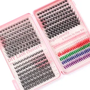 DIY lash cluster set with black and colorful eyelashes in 10-16mm lengths pink case