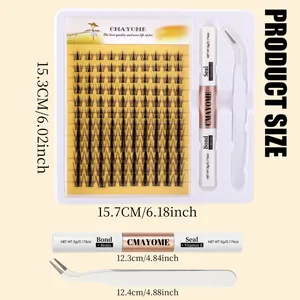 DIY cluster eyelash extension kit with glue, sealer and tweezers in white tray