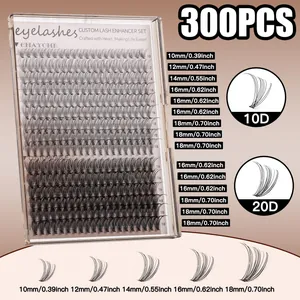 Kit d'extension de cils DIY avec 300 grappes de cils 10D et 20D volume naturel
