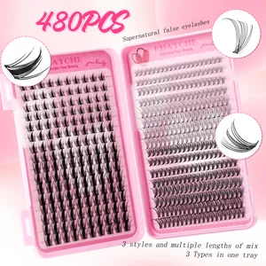 DIY cluster wimperextensions set met 480 stuks in verschillende lengtes in roze doosje