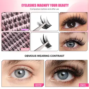 Zelfgemaakte individuele wimperextensions set met natuurlijk gekrulde clusters