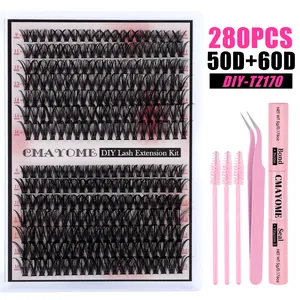 Kit d'extension de cils DIY avec 280 bouquets D-curl, pince à épiler et colle spéciale