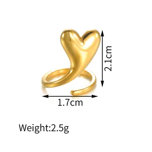 Detailed size view of the 18K gold heart open ring with weight and dimension labels