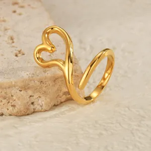 Minimalist 18K gold heart-shaped open ring with elegant hollow wrapped design for women