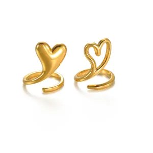 18K gold plated stainless steel open spiral ring with solid and hollow heart design