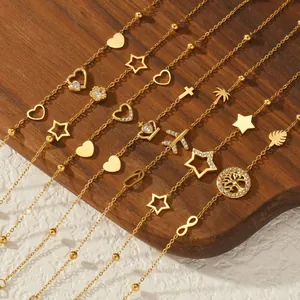 Luxurious 18K gold-plated stainless steel bracelets with assorted crystal pendants