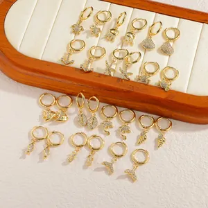 Stainless Steel Ocean Theme Hoop Earrings For Women Gold Plated Zirconia Sea Star Shell Mermaid Tail Dangle Earrings Jewelry
