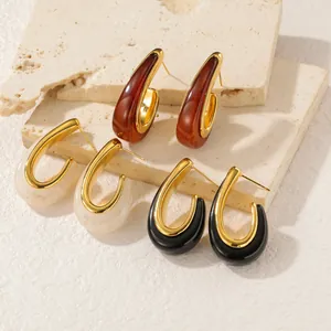 Boucles D'oreilles En Résine En Forme De C En Goutte D'eau Plaquées Or Laiton Bijoux De Mode Pour Femmes Style Minimaliste