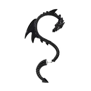 Gothic matte black dragon stud earrings with detailed dragon wings and scale texture