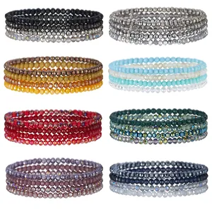 Sets de bracelets bohèmes en perles de cristal en 8 couleurs et verre facetté