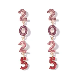 Pendientes largos de año 2025 con cristales de estrás en degradado rosa y rojo