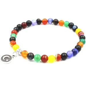 Bracelet de prière musulman 33 perles en agate naturelle avec pendentif lune et étoile