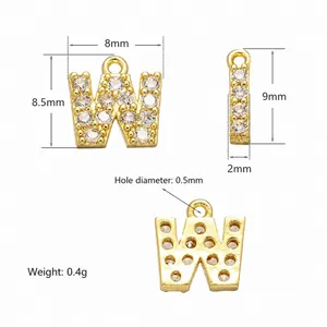 Gold plated stainless steel letter W pendant with micro-pave cubic zirconia stones