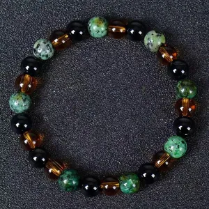 Pulsera de la riqueza de 8mm en ojo de tigre y cristal verde con cuentas de citrino