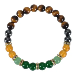 Pulsera de la riqueza de 8mm en ojo de tigre y cristal con espaciadores dorados