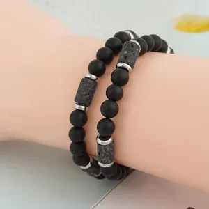 Herren Armband Set aus Tigerauge und Obsidian Perlen mit schwarzem Vulkanstein